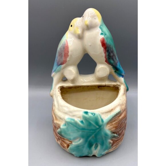 Vtg Ceramic Love Bird Planter Vase Hand Painted Wall Pocket - Picture 1 of 7